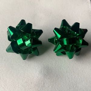 Green Gift Bow Earrings
